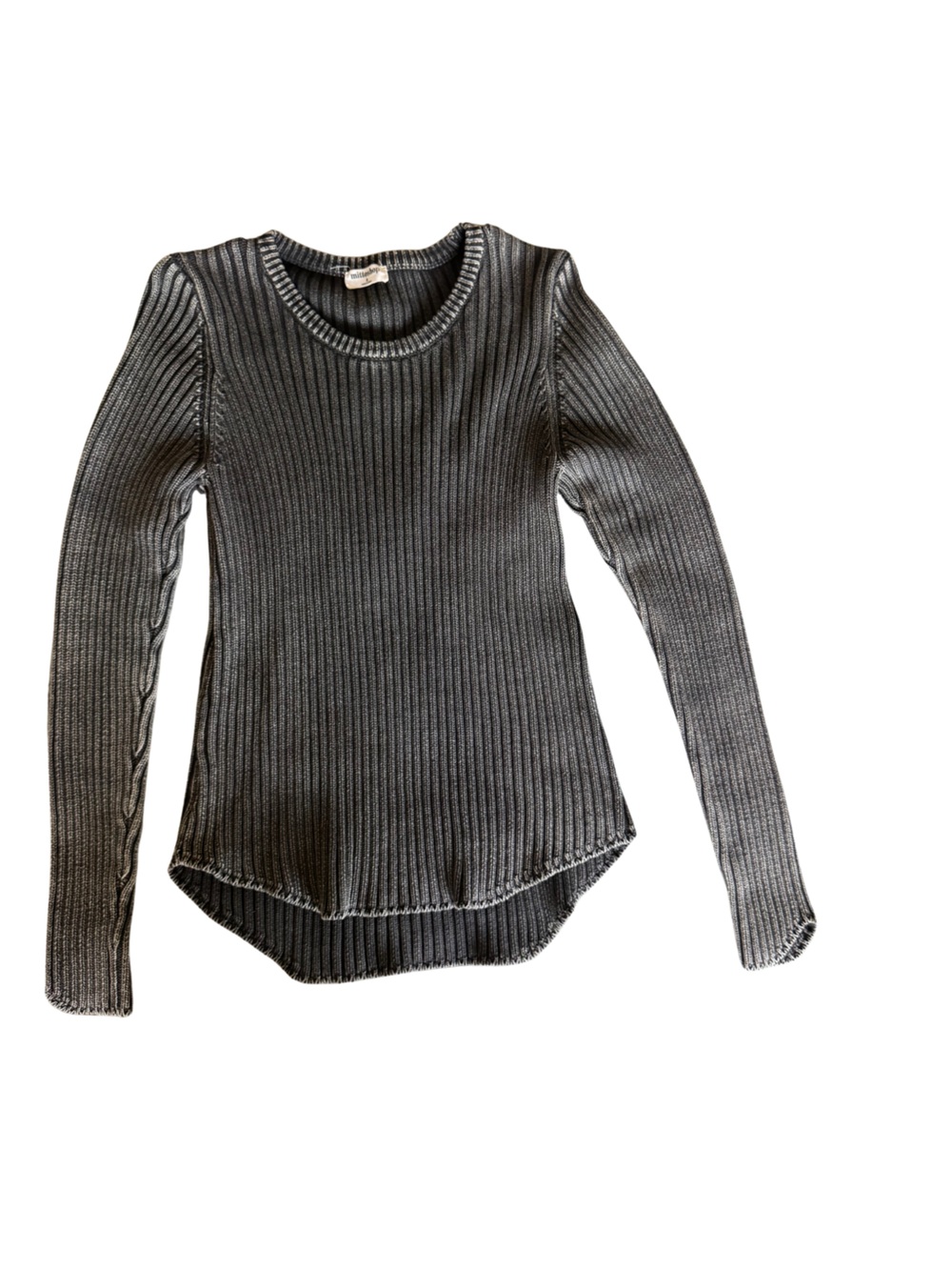 Mittoshop Charcoal Gray Acid Wash Ribbed Knit Hi-Low Sweater Size S